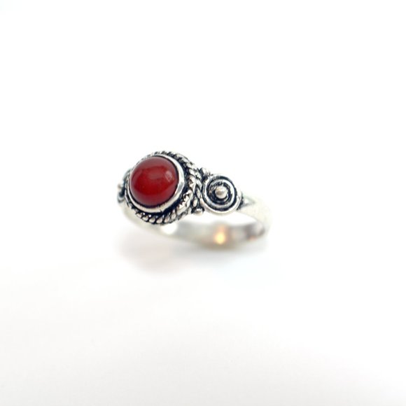 Silver Natural Carnelian Indie Roped Halo Health Luck Royalty Ring Size 5 - Picture 7 of 7